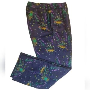 Purple Green Pattern Gold Finch cropped Ankle Pants waist 14"